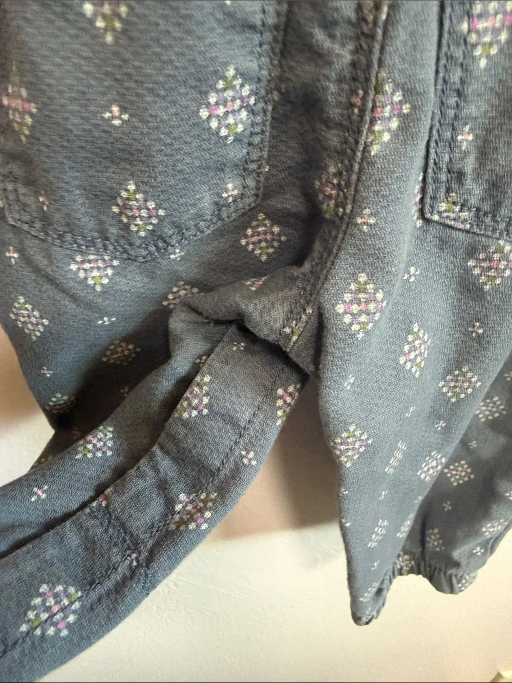 OshKosh B'gosh Slate Blue Printed Kids Overalls with Pink Bow Accent